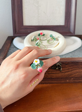 原创手工戒指微钩草莓指环戒指成品