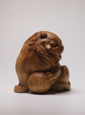 山宁竹舍 王金平精品竹根雕狮子绣球摆件