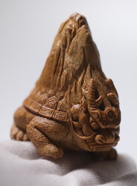 山宁竹舍 精品竹根雕龙龟 龟驮山摆件把件