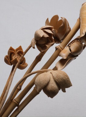 山宁竹舍 竹雕竹根雕莲蓬荷叶荷花花插摆件 价不同拍前寻