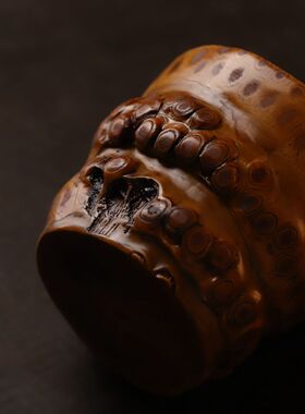 山宁竹舍 竹根雕茶杯 摆台 残破美
