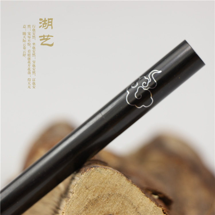 湖艺紫光檀木签字笔镶嵌银丝手工