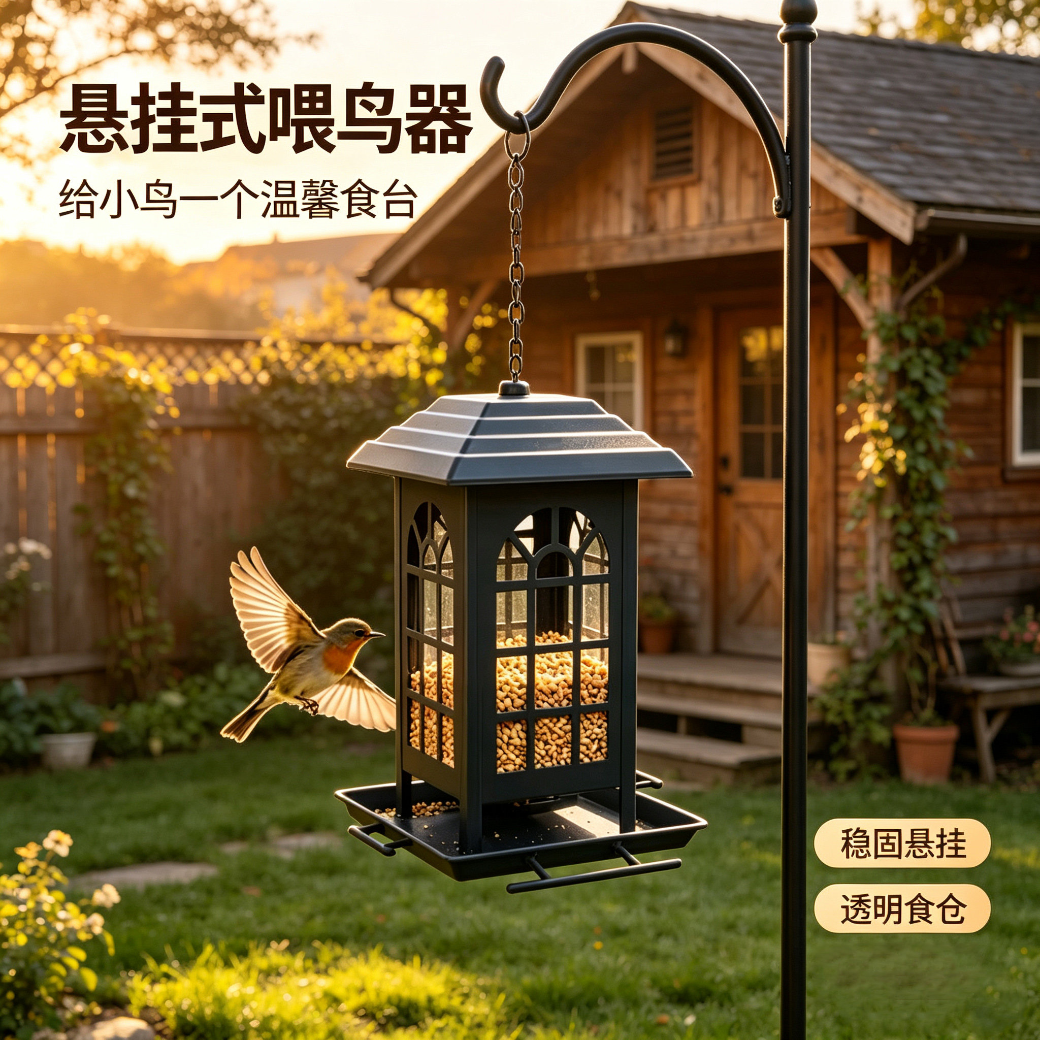 户外悬挂式透明防潮喂鸟器图片