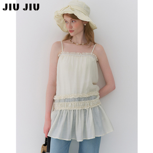 JIUJIU层次感miu系木耳边衬衫 2026新款 无袖 吊带背心上衣 女夏季