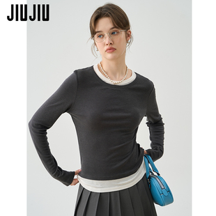 上衣 JIUJIU叠穿M1U系撞色针织衫 女2025秋季 新款 软糯羊毛打底衫