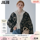 棉服 休闲加厚 2023新款 JIUJIU复古印花V领双排扣羊羔毛外套女冬季