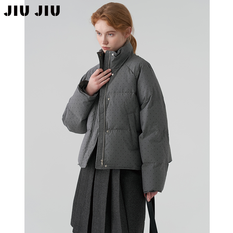 12.15上新复古miu系波点90白鸭绒羽绒服外套女冬季立领休闲面包服