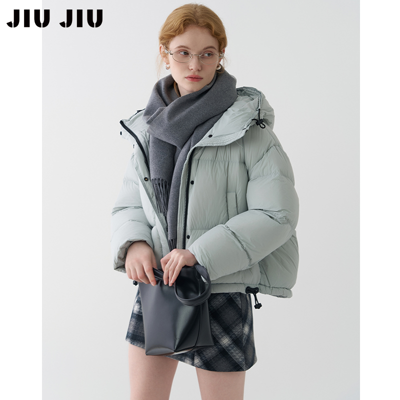 10.20上新连帽休闲仿风保暖90白鸭绒羽绒服女冬季蓝色泡芙面包服