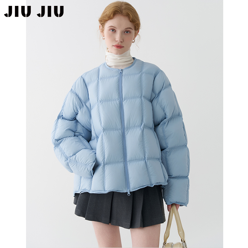 10.20上新零压感90白鸭绒羽绒服女冬2025新款无领方块面包服外套
