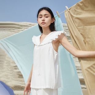 朵朵可可夏季 纯棉简约可爱风无袖 中裤 家居服睡衣女套装