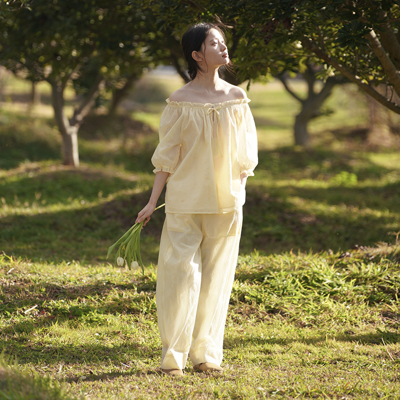 朵朵可可24春夏季新款睡衣女裸肤性感宽松纯棉中袖长裤家居服套装