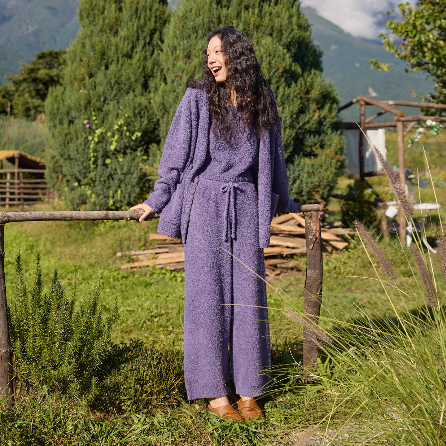 26秋冬新款慵懒风针织半边绒家居服三件套女款家居服睡衣套装