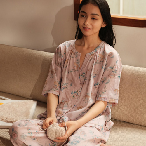 凉感贡缎棉纯棉家居服睡衣套装