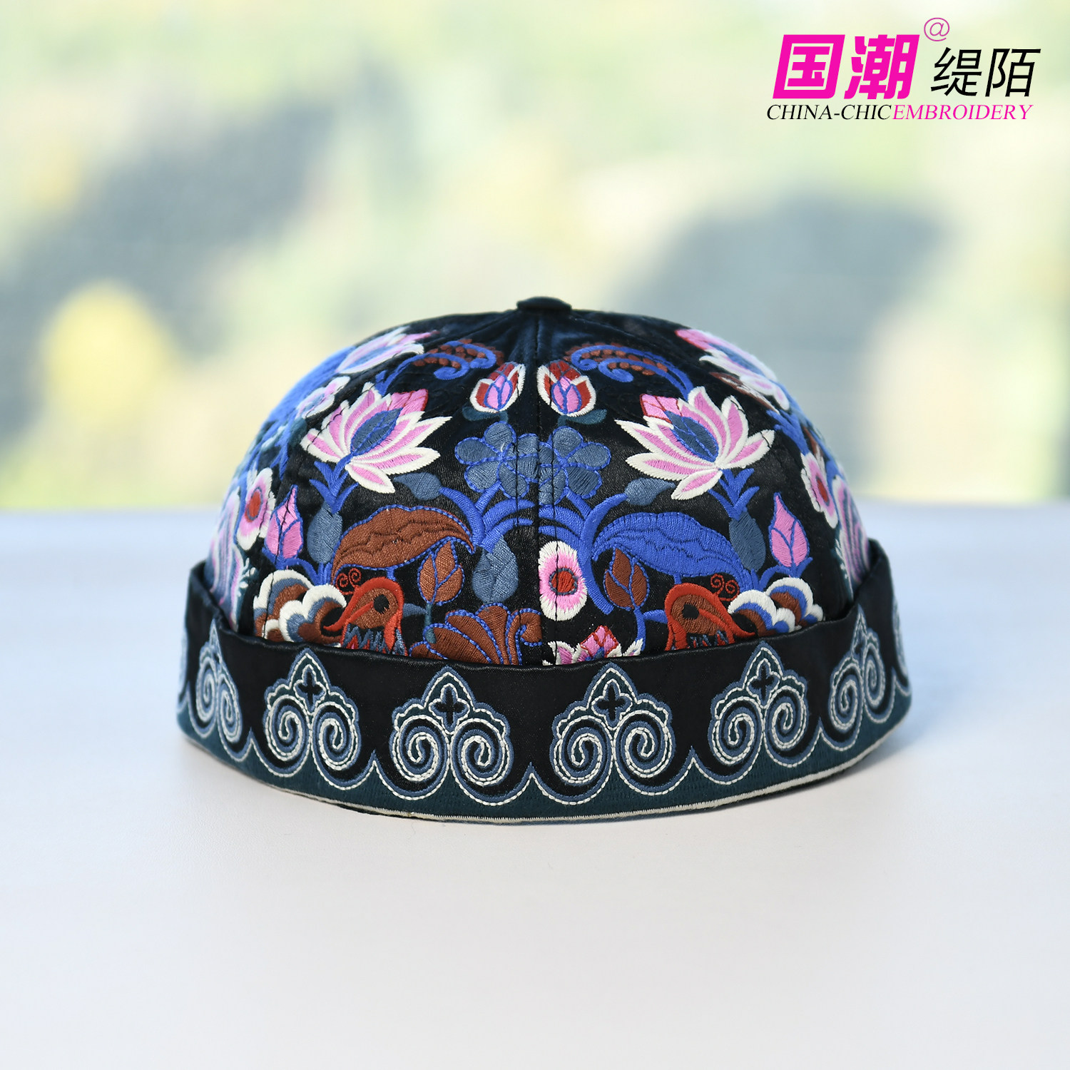 国潮刺绣冷帽无檐瓜皮帽女