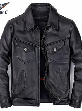 华仔扫毒真皮皮衣男门多萨短款皮夹克农场主头层牛皮翻领RRL外套