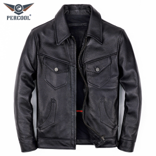 华仔扫毒真皮皮衣男门多萨短款 皮夹克农场主头层牛皮翻领RRL外套