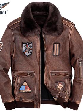 2025新款空军飞行员皮夹克复古做旧男机车服真皮皮衣修身短款外套
