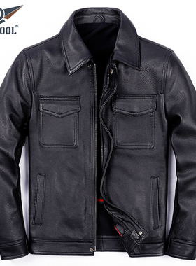2025新款真皮皮衣男休闲翻领头层纯牛皮夹克秋冬短款农场主皮外套