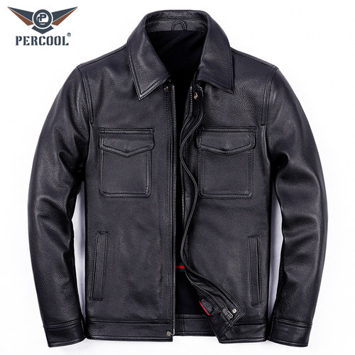PERCOOL头层牛皮百搭真皮皮衣