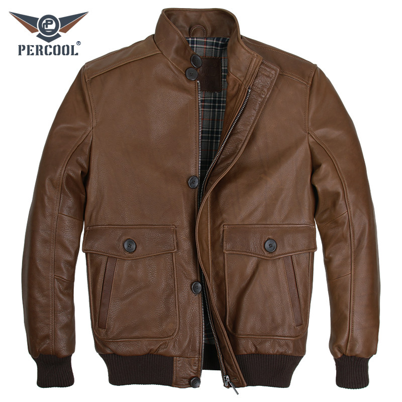 PERCOOL欧美风复古做旧真皮皮衣