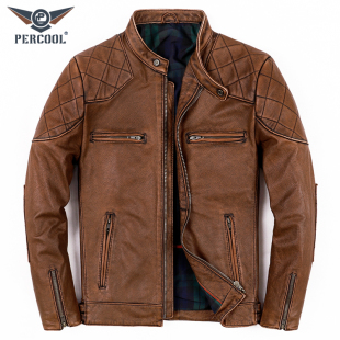 皮夹克秋冬立领机车皮外套 短款 复古做旧真皮皮衣男士 头层牛皮修身