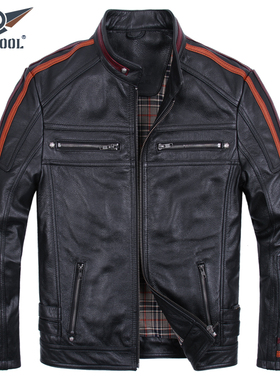 断码清仓痞帅真皮皮衣男头层牛皮刺绣款机车服皮夹克修身立领外套