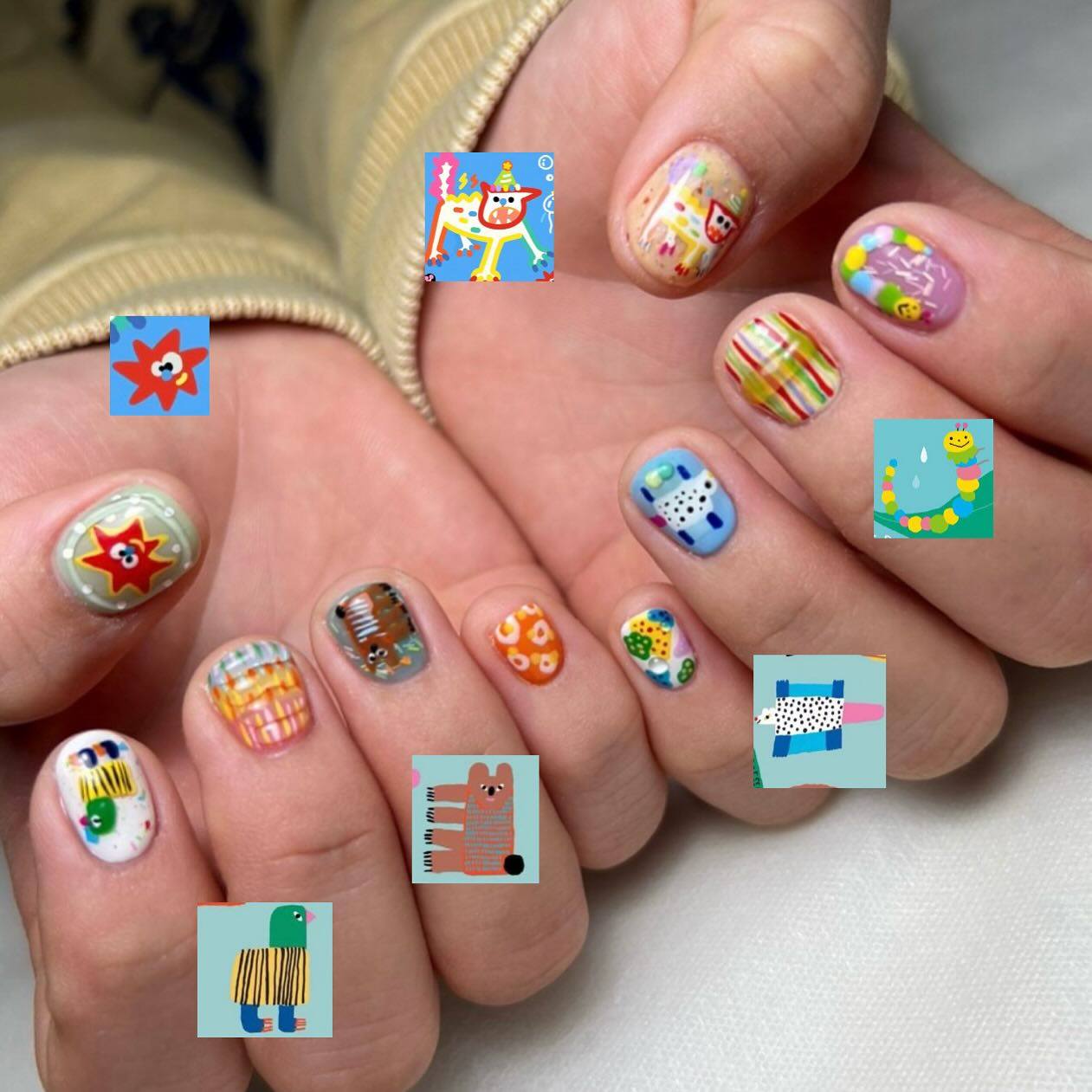 【香草山|糖果动物园】多彩手绘跳脱配色趣味新型短款2026穿戴甲