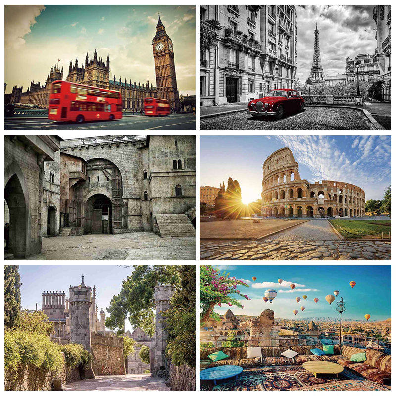 欧洲街头复古拍照背景布影楼商拍