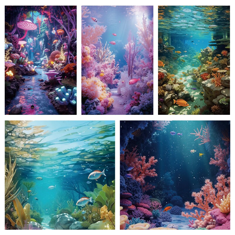海底珊瑚海草背景布梦幻海底世界