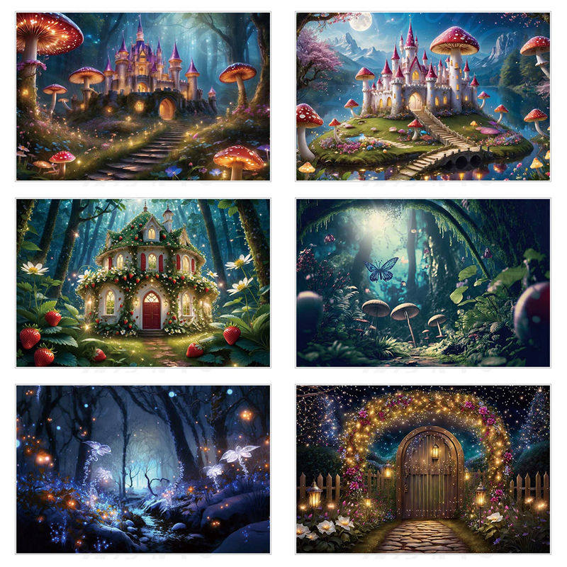 新款梦幻蓝色神秘森林背景布影楼影棚精灵写真背景墙布数码挂布