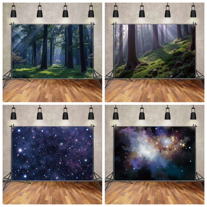 超大森林星空床头卧室装饰背景布