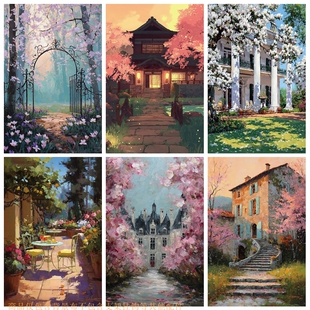 法式少女油画写真莫奈花园拍照背景布风景婚纱摄影数码墙布挂布