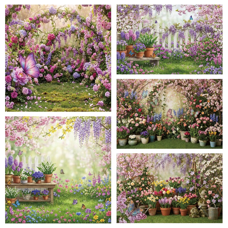春季花团锦簇唯美草地写真背景布