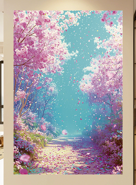唯美风景樱花落花装饰画自带背胶