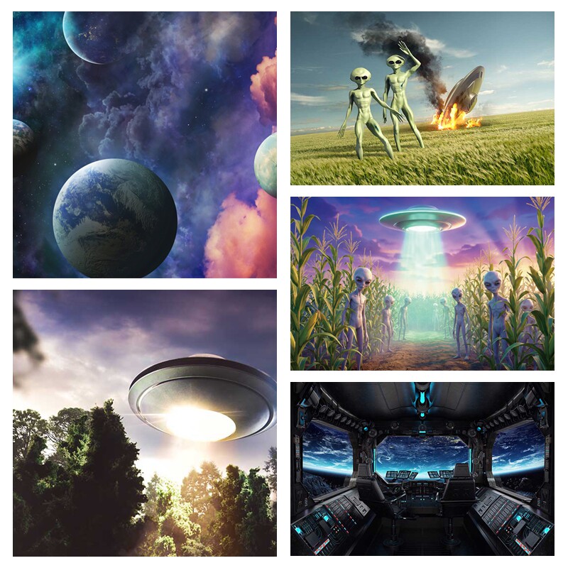 UFO外星人飞船墙上背景布星空
