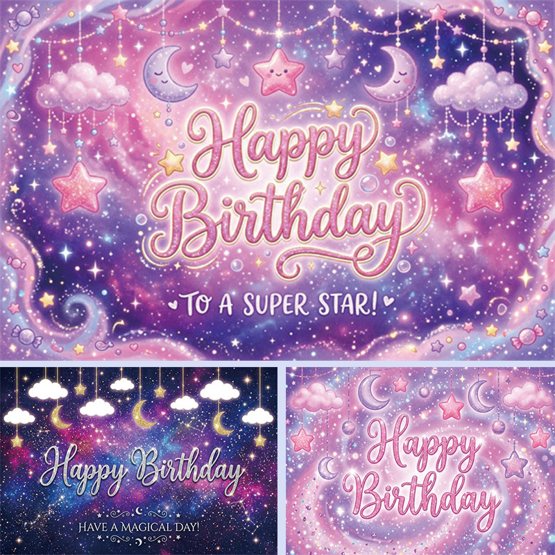 梦幻紫色银河生日主题背景布