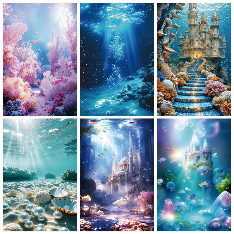 海底世界珊瑚海草城堡背景布