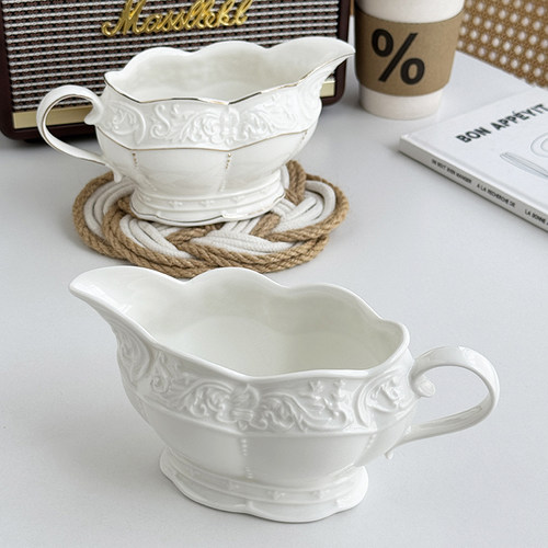 中古法式复古浮雕白色汁斗宫廷风茶点分茶器汁盅酱料分配器奶罐