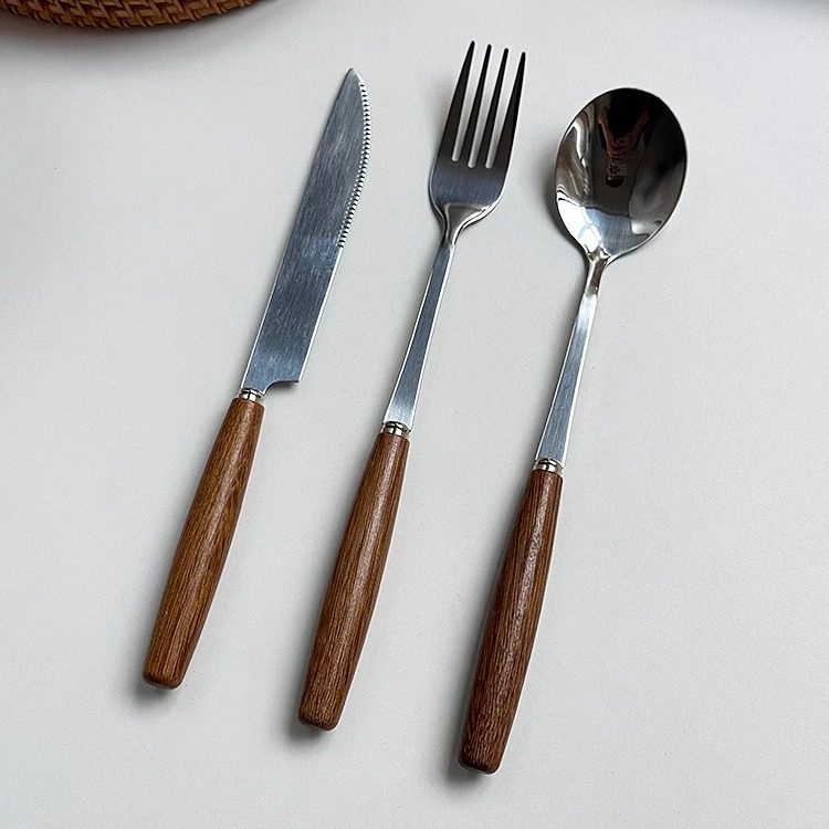 复古桃木不锈钢西餐餐具餐厅牛排盘刀叉蔬菜汤勺大众高级家用饭勺,餐饮具,西餐餐具套装,淘宝优惠券,粉丝福利购,淘宝优惠卷