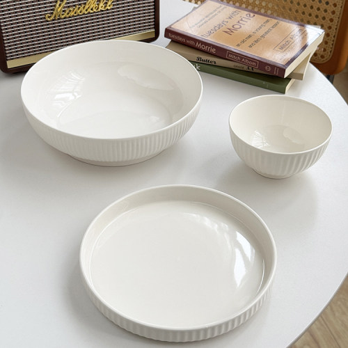 ins极简风纯白陶瓷餐具大容量汤碗精致早餐碗盘家用餐盘沙拉盘