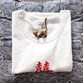 国风重磅320G加厚刺绣双喜婚庆喜庆情侣品质TEE婚礼结婚纪念礼T恤