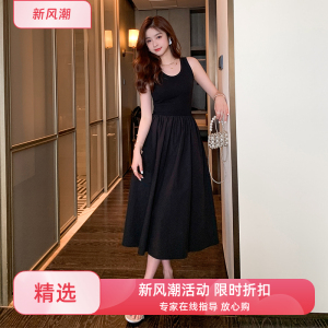 新款辣妹显瘦优质现货黑色赫本风无袖背心连衣裙2C002A535P95K148