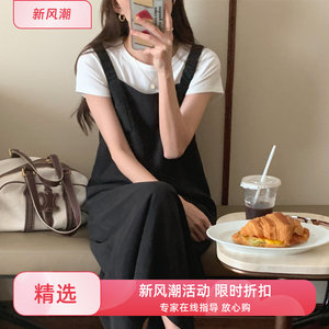 实拍链接实价专拍赫本风小众宽松背带裙吊带other/其他开叉连衣裙