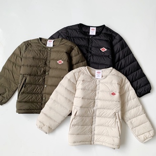 日系25秋冬新品dan菱形刺绣字母轻薄保暖单排扣羽绒服儿童