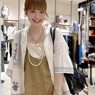 百搭上衣niko女 襯衫 張曉沫日系25夏新品 復(fù)古精美刺繡短袖