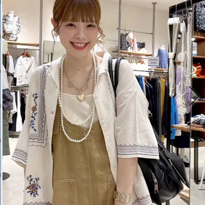 张晓沫日系25夏新品复古精美刺绣短袖衬衫百搭上衣niko女