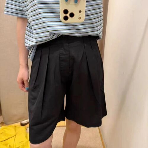 日系26夏新品danton松紧腰侧口袋纯色百搭直筒短裤女