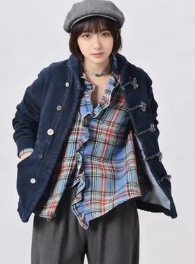 日系秋冬新品Ctrl C 45r靛蓝竹节棉8结绳5粒扣外套百搭上衣女