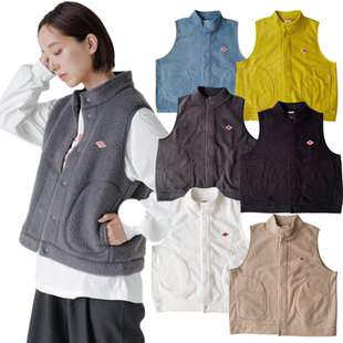 日系25秋冬新品danton摇粒绒暗扣立领马甲叠穿背心上衣女