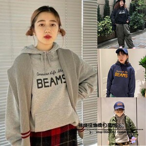 日系22秋冬新品beams彩色字母印花绒衫休闲加绒连帽男女卫衣情侣